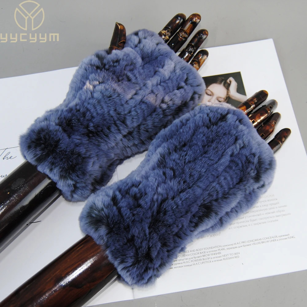 Arrival Women Knit Fur Mitten Girls 100% Real Genuine Knitted Rex Rabbit Fur Mittens Winter Warm Real Fur Fingerless Gloves 241225