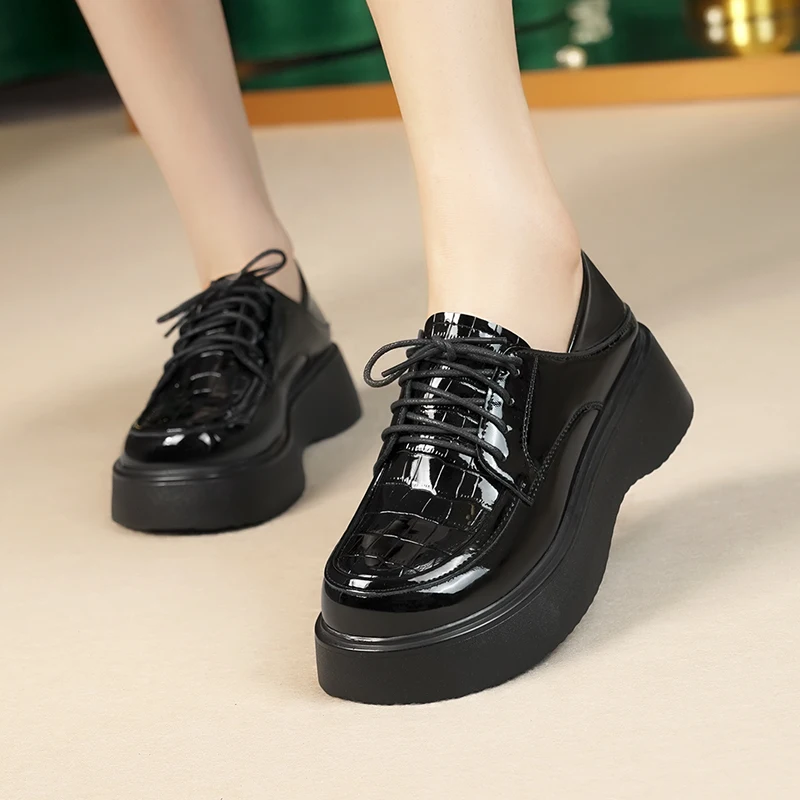 AIYUQI Women Loafers Genuine Leather Autumn British Style Ladies Shoes Casual Platform Lace-up Shoes Women