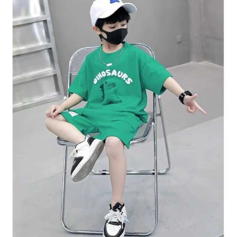 Clothing Sets Children Clothes Set Kid Dinosaur Doll Short Sleeve Tshirt and Shorts Suit Children Fashion Top Bottom 2Pcs Outfits TracksuitsY241225A8K