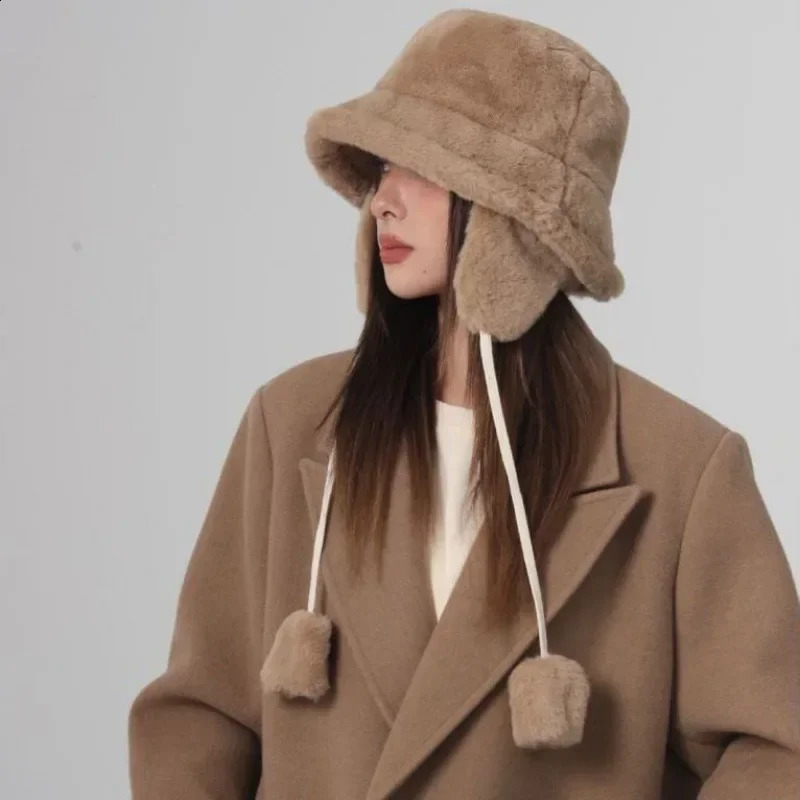 Bomber winter warm bucket hat womens golf hiking fur cotton fabric earmuffs 241223CJ