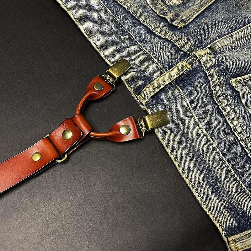2*115Cm Leather Suspenders Men 4-Clip Y-Back Retro Suspenders Adjustable Suspenders Womens Pants Braces Apparel Accessories 241224