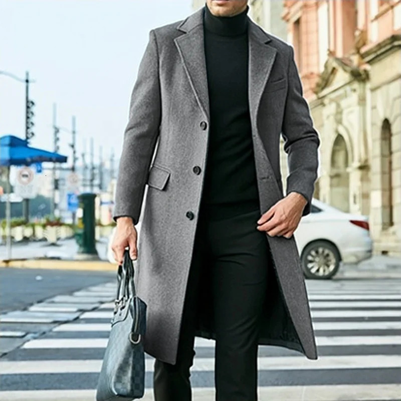 Winter Jakcets Man Long Business Casual Mans Jacket Warm Tweed Coat Lined Single Breasted Male Clothes 241225