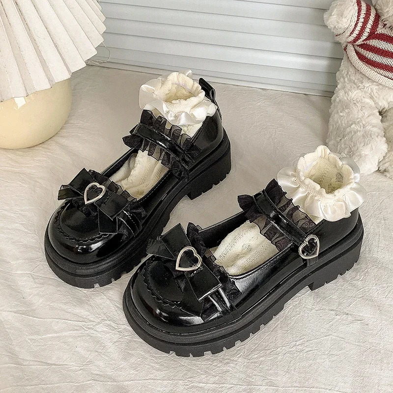 Spring and Autumn High Quality Womens Shoes Fashion Round Toe Medium Heel Bow Knot One-Word Buckle Ladies Mary Jane 241225