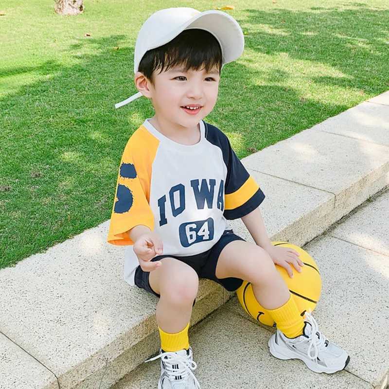 Clothing Sets Summer Children Boy Clothes Set Teenage Girls Patchwork T-shirts and Shorts 2pcs Suit Kid Letter Top Bottom Outfits TracksuitsY241225HVI