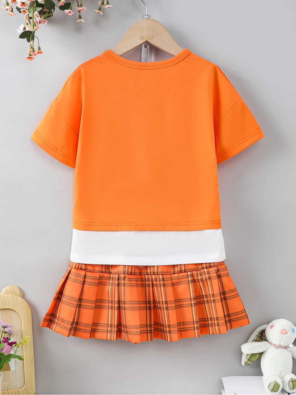 Clothing Sets 2PCS Children Girl Summer Clothes Set Short Sleeved Letter Print T-shirt+Plaid Skirt School Style Outfit Suit for Kids 4-7 YearsY241225C