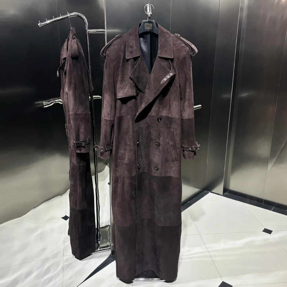 Womens Real Long Leather Trench Coat Floor Length Windbreaker High Quality Autumn Outwear 2024 241225