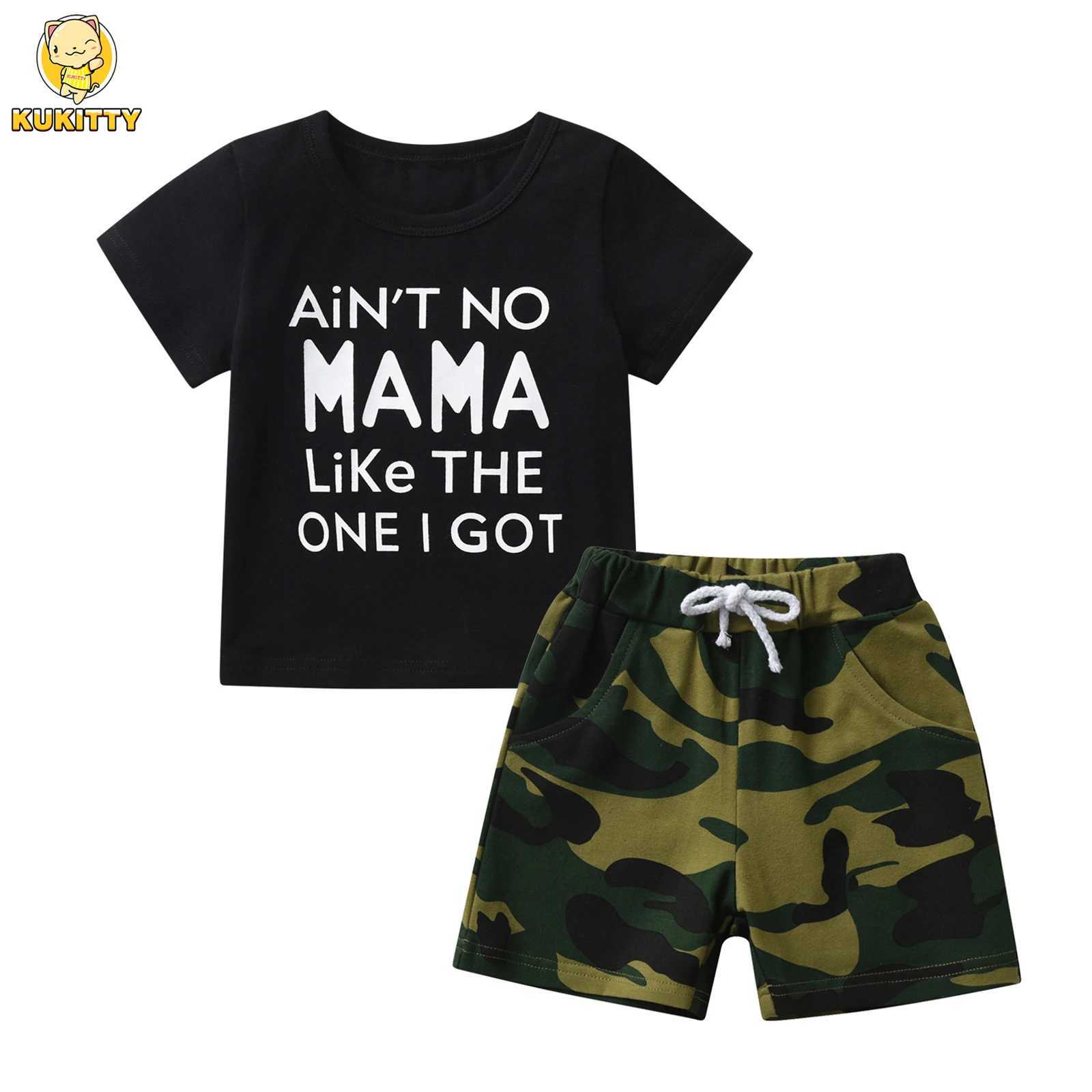 Clothing Sets Kukitty New Summer Toddler Kids Baby Boy Short Sleeve T-shirt with Letter + Camouflage Short Pants Two-Pieces Outfit Clothes SetY241225E