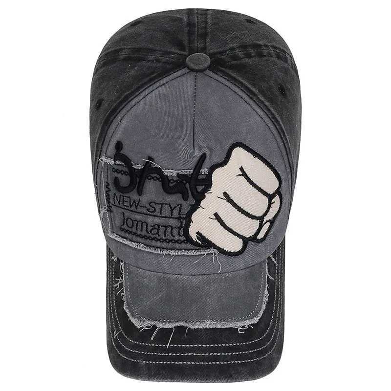 Hip hop Fist Baseball Hat Letter Embroidered Foot Hat Retro Washed Cotton Hat Mens Punk Snap on Outdoor Sunshade W241225