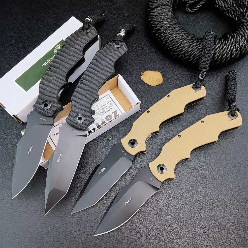 Pohl Force Alpha Five Survival Tanto Folder 4.44 7Cr13Mov Blade Black/Khaki Handle Outdoor Hunting Defense Folding Knife X250408