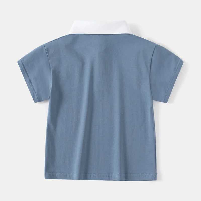 2024 Summer New Kids Short Sleeve T-shirt Boys Contrast Color Polo Shirt Fashionable Breathable Cotton Ages 3-8 4 ColorsXJ241225