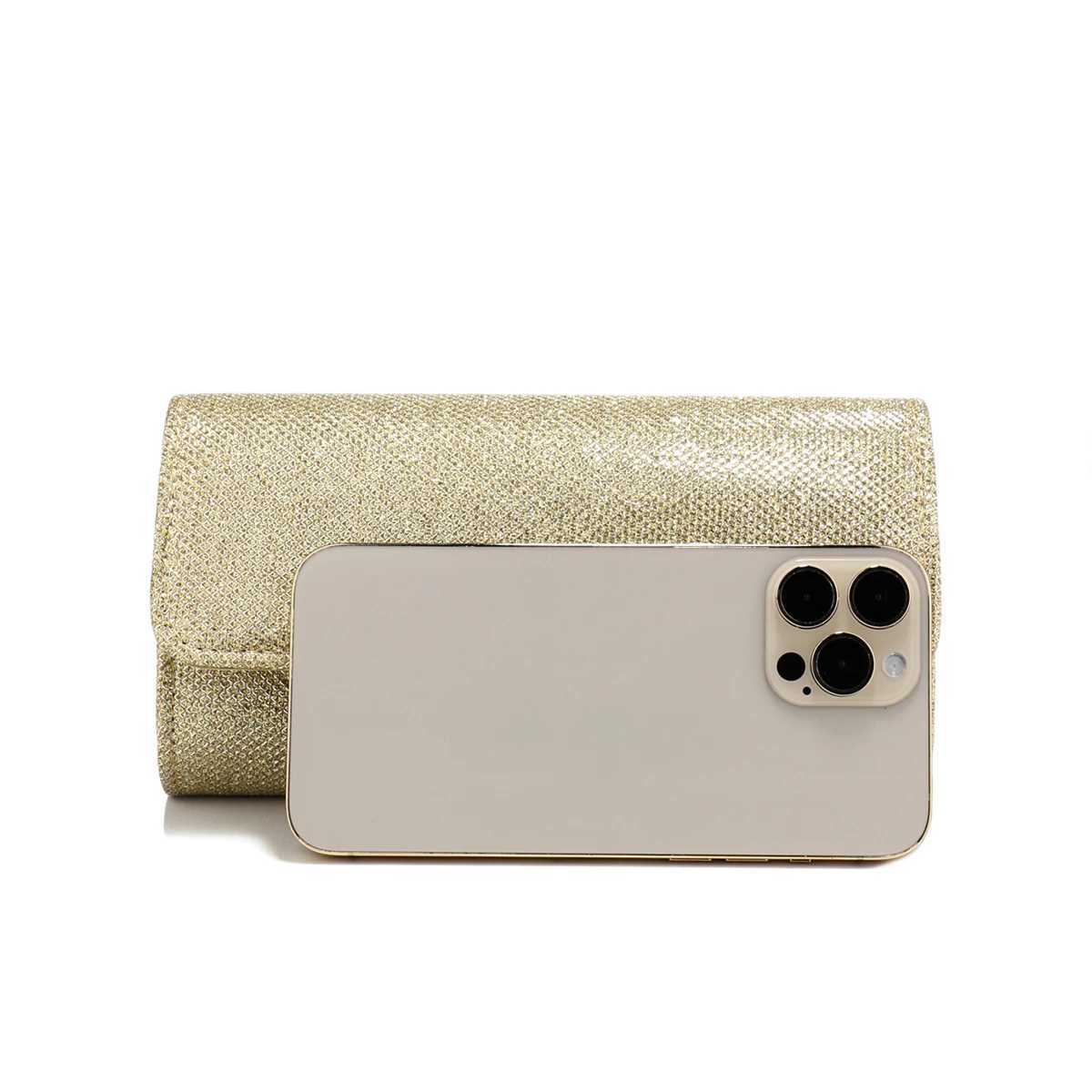 High Quality Casual womens evening bag gold chain metal clutch bag small envelope design lid handbag wallet flash T241225