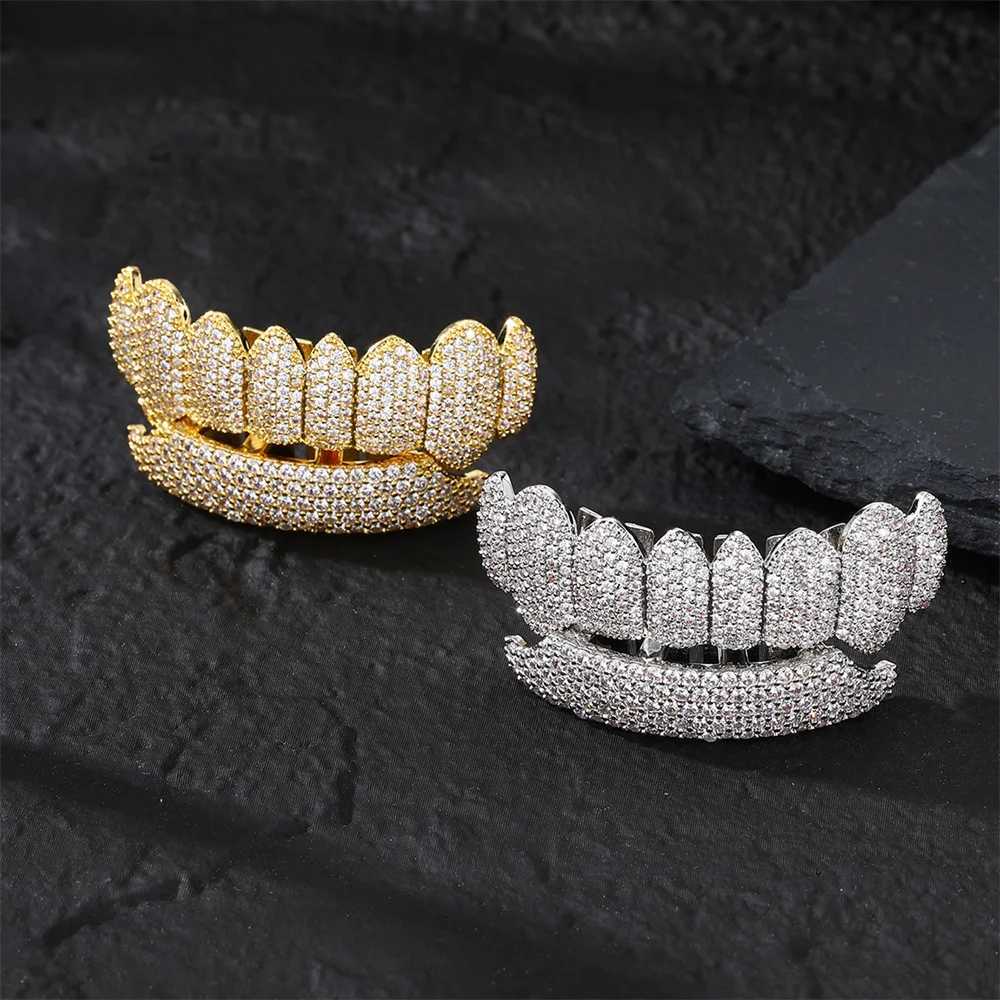 Hip Hop Full CZ Teeth Grillz Cs Cubic Zircon d Out Micro Pave Top Bottom Charm Grills For Men Women Jewelry Xmas GiftXJ241225