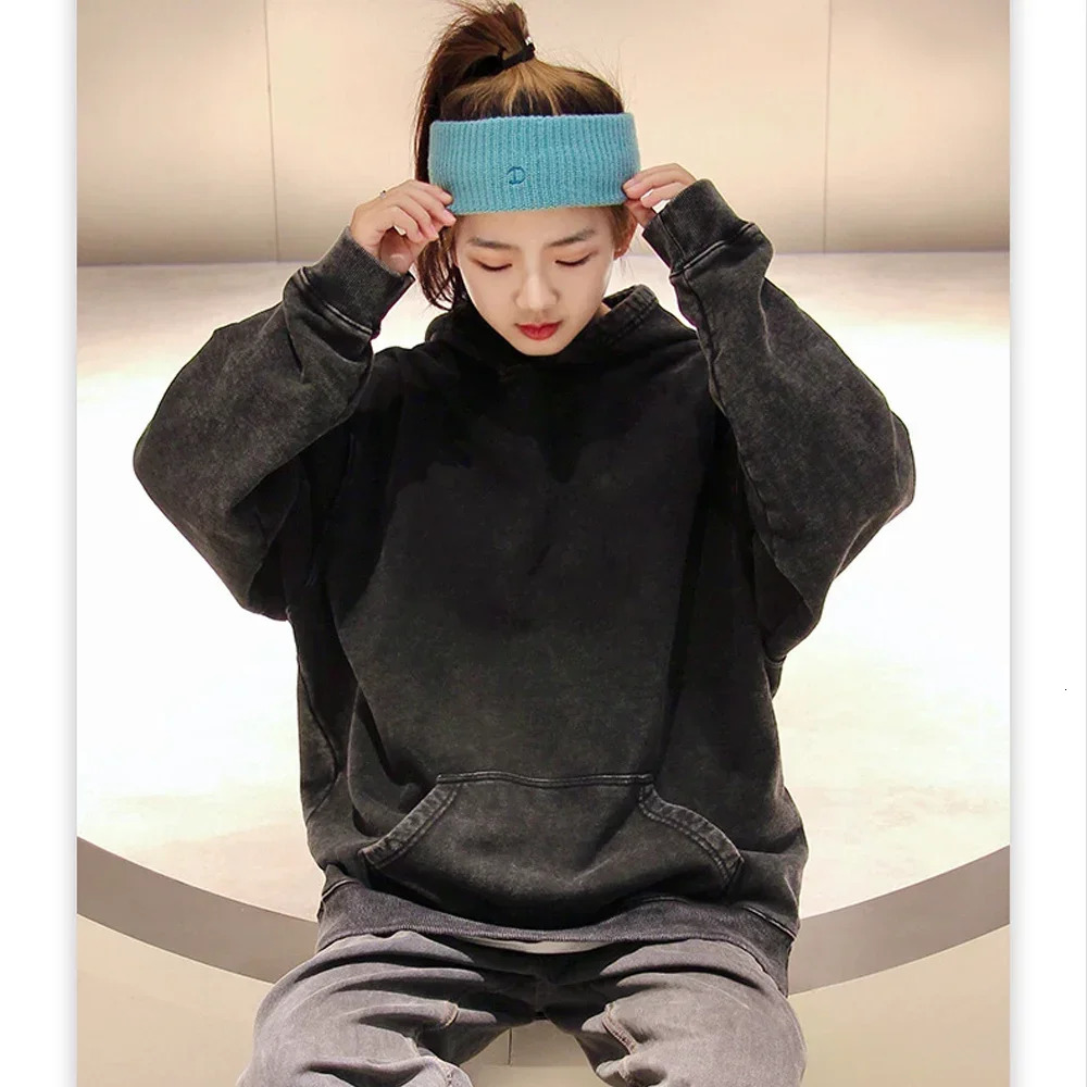 HAI Customizable Retro Washed Hoodies 100% Cotton Tops Black Acid Vintage Hooded Sweatshirts Oversize Hip Hop Male Pullover 241220