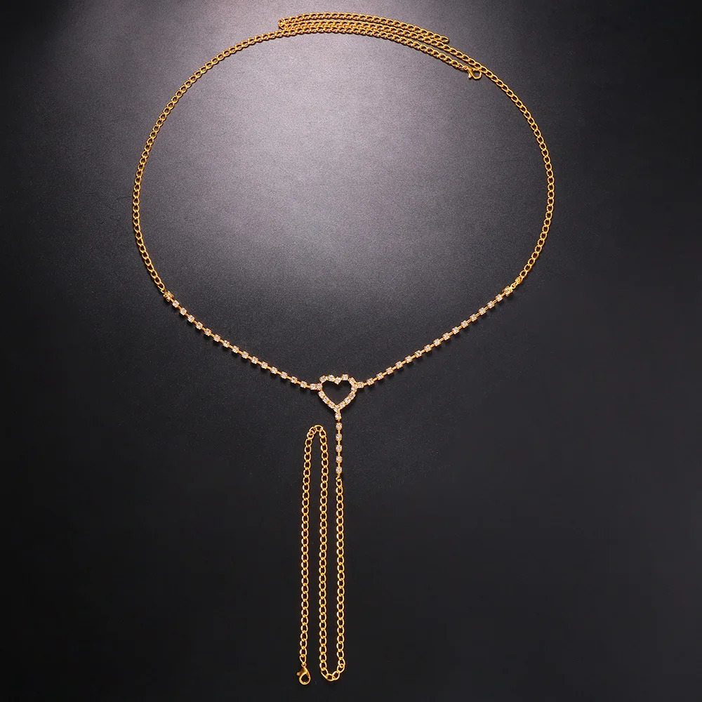 Crystal Heart-shaped Waist Chain Belly Button Accessories Summer Beach Bikini Adjustable Jewelry Ladies Girls 241225