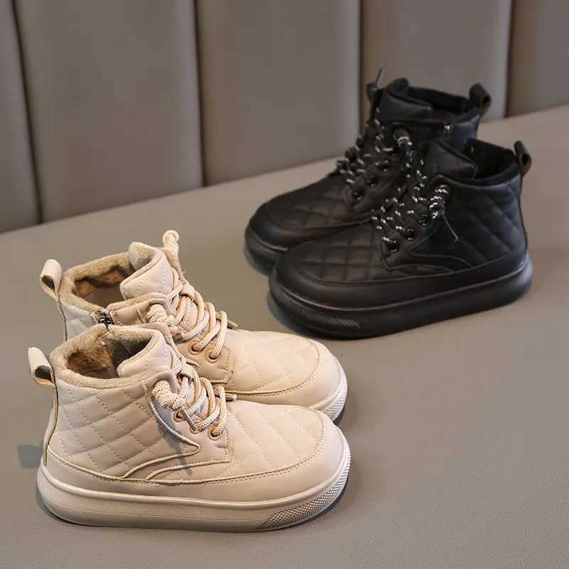 Athletic Outdoor 2-18 Years Old Childrens Snow Boots Padded Thickened Boys Girls Cotton Shoes Autumn Winter Black High-top Kids Boots Shoes H241223