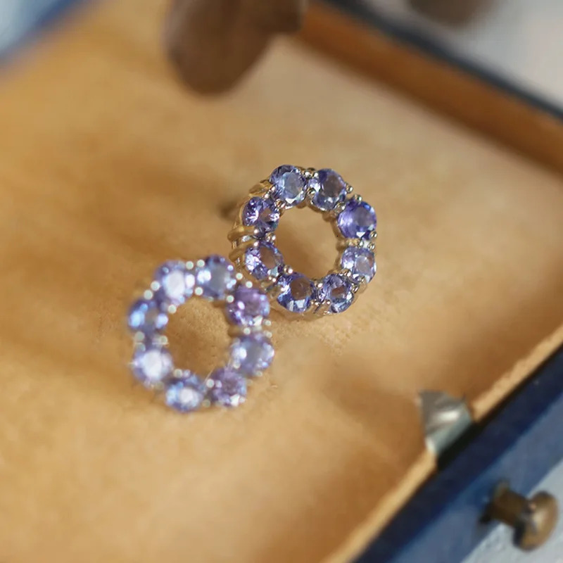 Tanzanite zircon 925 sterling silver stud earrings original donut women frenchhigh high-end earrings wholesale 241220