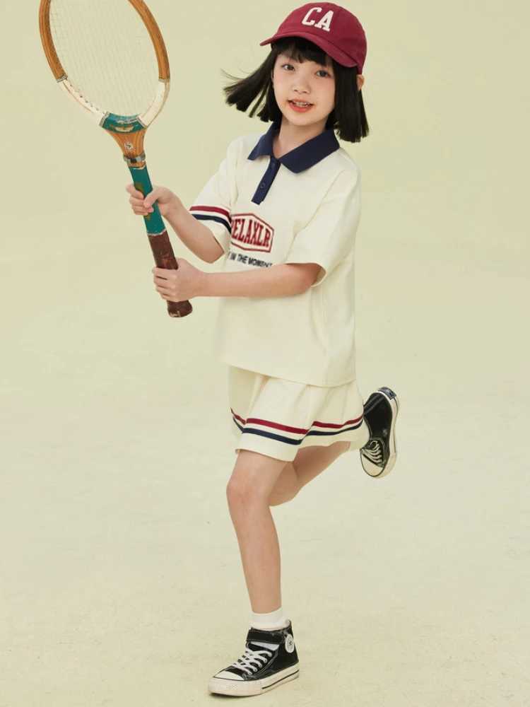 Clothing Sets Summer Children Girls Clothes Set Teenage Letter Printed Lapel T-shirts and Short Skirts 2pcs Set Kid Tennis Top Bottom UniformY241225OG