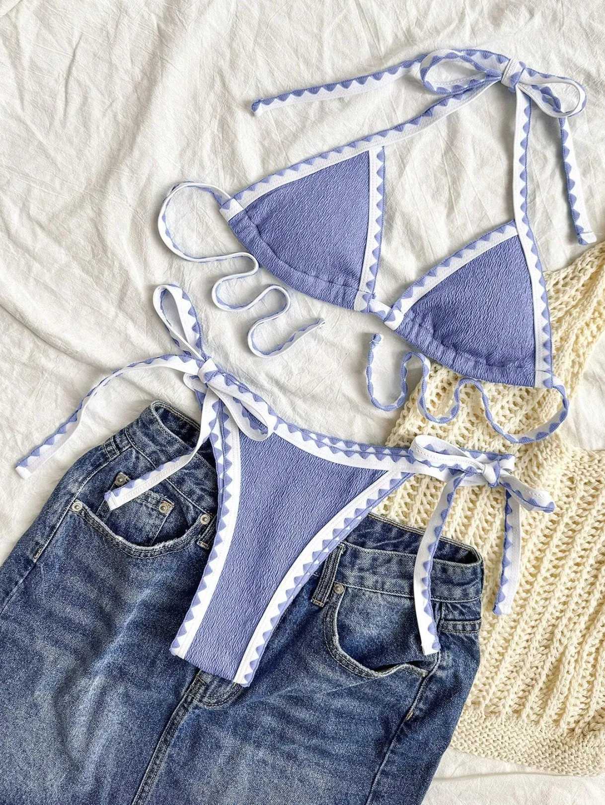 2018 suspender two-piece triangular bikini set womens swimsuit womens swimsuit bathroom swimsuit beach wear summer swimsuitW241225