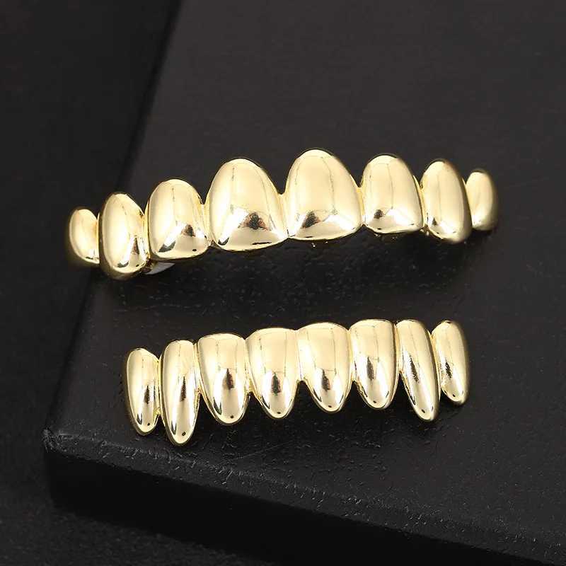 Gold Silver Plated Irregular HIP HOP Teeth Grillz Top Bottom Grills Set With sile Real Shiny Vampire Tooth SetsXJ241225