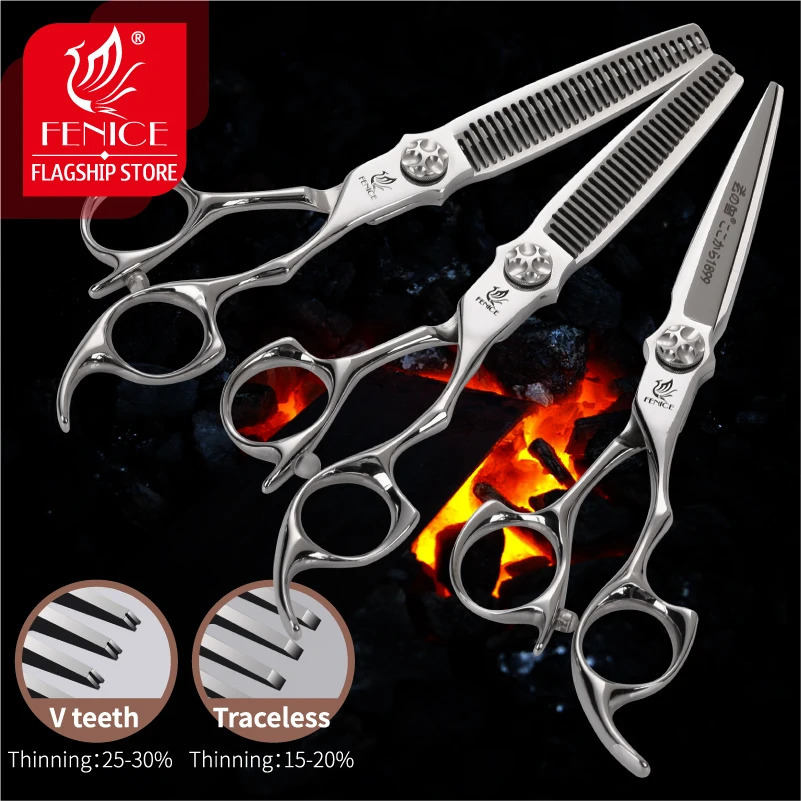 Fenice 6 inch Cutting Thinning Styling Tool Hair Scissors Set Salon Hairdressing Scissors Shears Traceless/V-shaped teeth Blades 241225