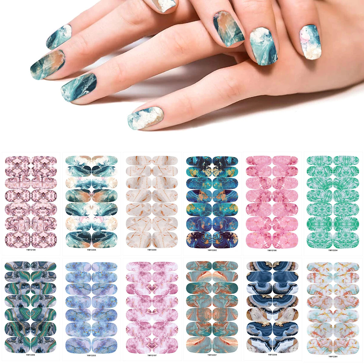 12 Sheets Nail Polish Stickers Self-Adhesive Nail Polish Stickers with Nail File Fully Wrapped Nail Stickers DIY Nail Art Decals 241225