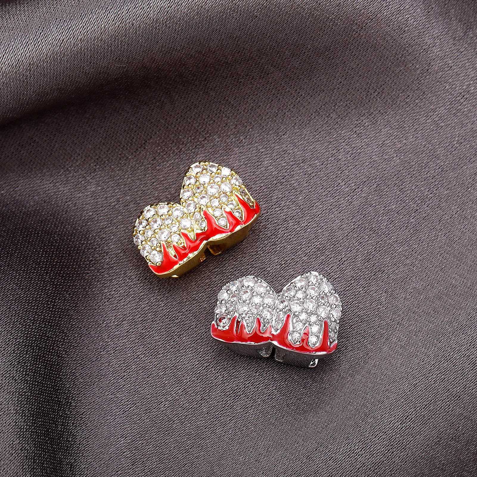 Trend Single Full Zircon Two tone Teeth Grillz 14K Gold Plated CZ Stone Tooth Cs For Women Men Hip Hop Jewelry Halloween GiftXJ241225