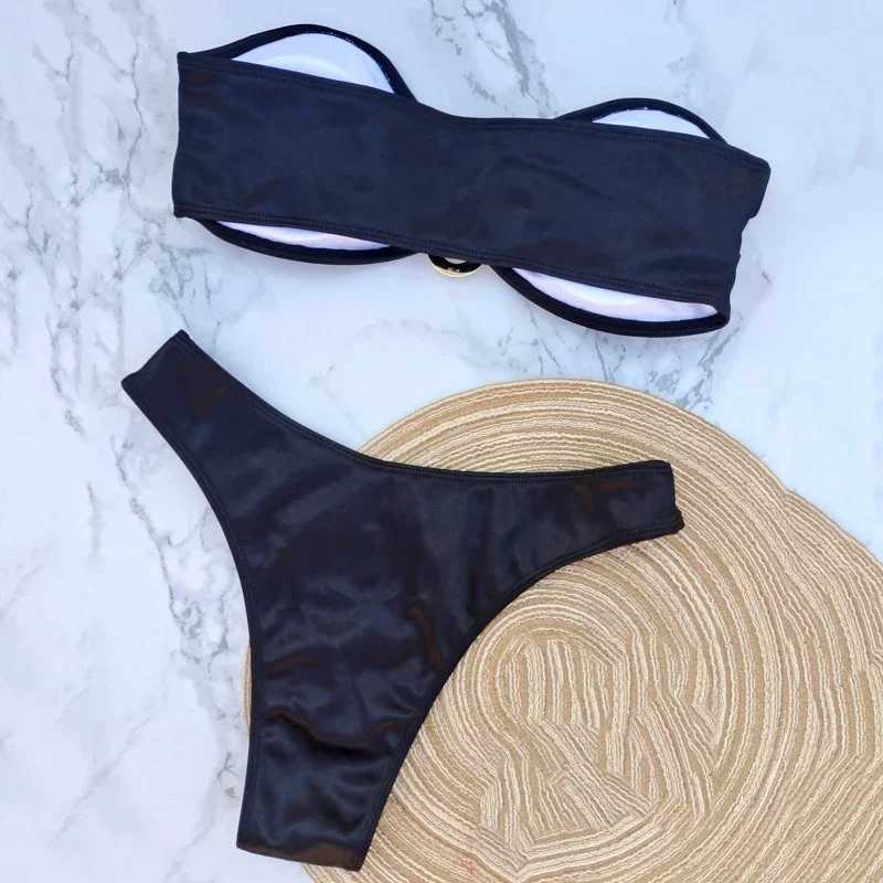 Sexy U-shaped Bandeau bikini set suitable for women strapless swimsuit black swimsuit high cut swimsuit bathtub bikini mujerW241225
