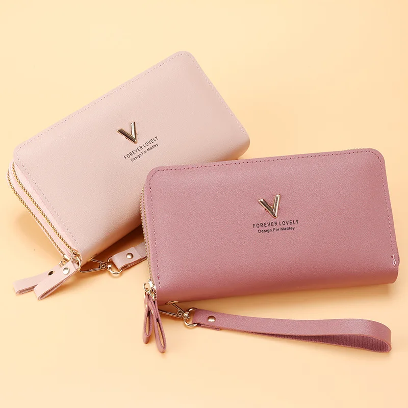 Women Long Wallets Fashion V Female Solid Color TLXT Leather Coin Wallet Purses Ladies Long Wristband Card Wallet Holder Clutch Bag Woman Purse