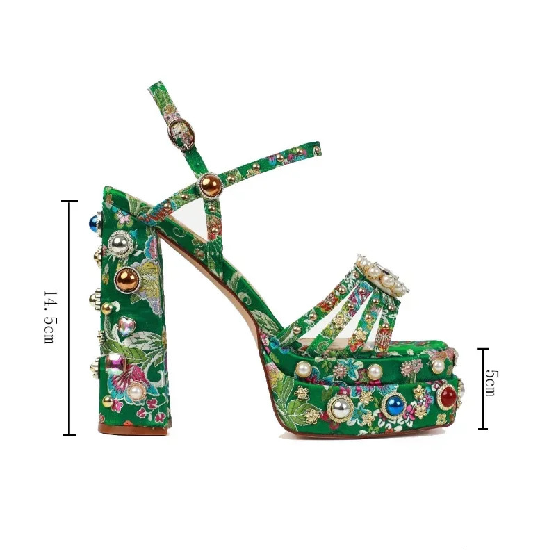 2025 Women's High-Heeled Thick Soled Single Buckle Sandals With European And American Sexy Silk Rhie Party Shoes
