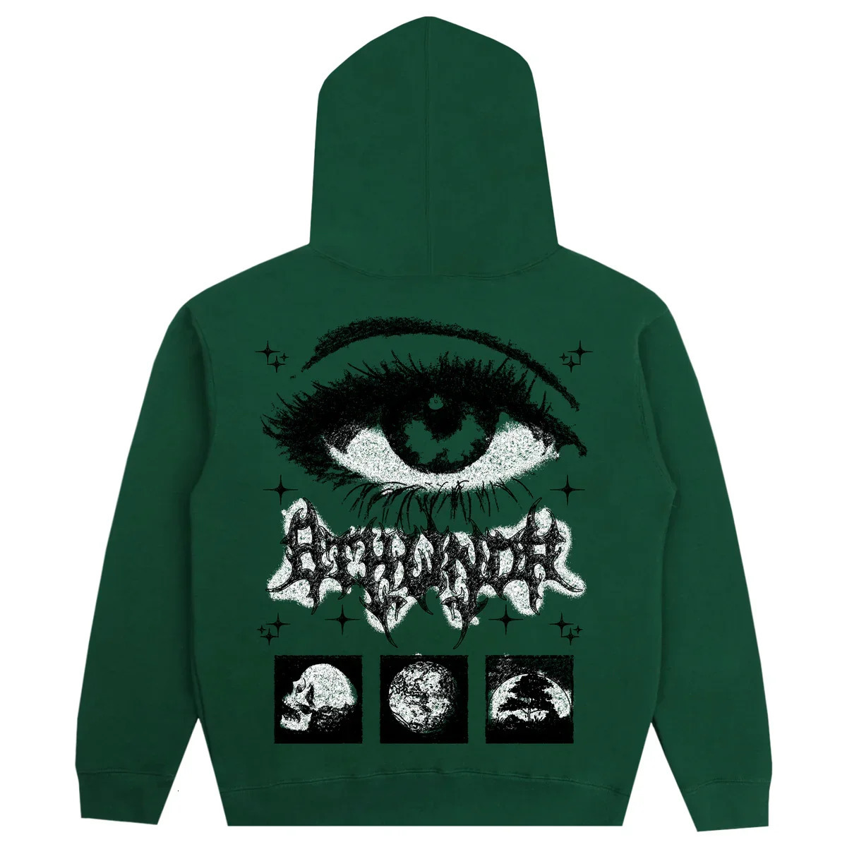 American Simple Goth Eyes Hand-painted Style Printed Green Hoodie Womens Spring Trend Y2K Hip-hop Street Sports Pullover 241224