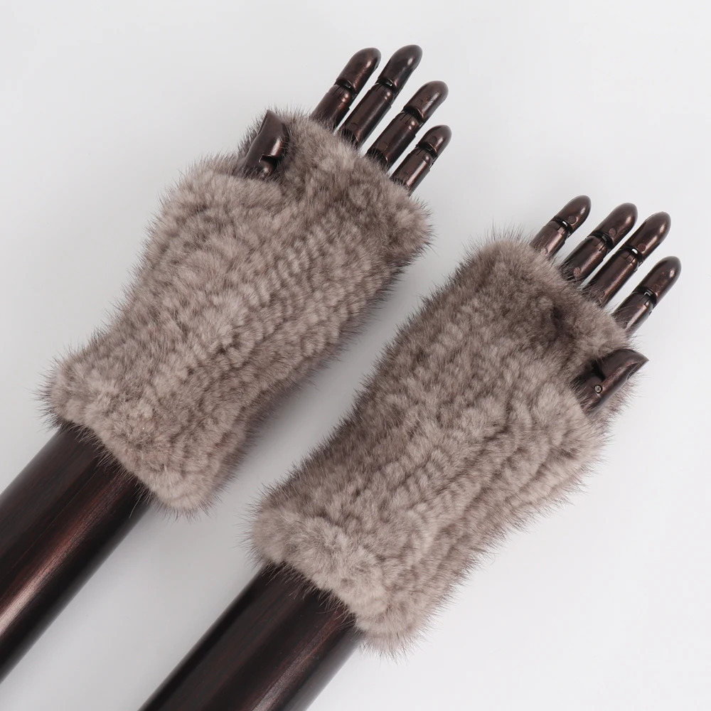 Women Winter Real Mink Fur Gloves 100% Natural Warm Mink Fur Fingerless Gloves Girls Knitted Genuine Mink Fur Mittens 241225