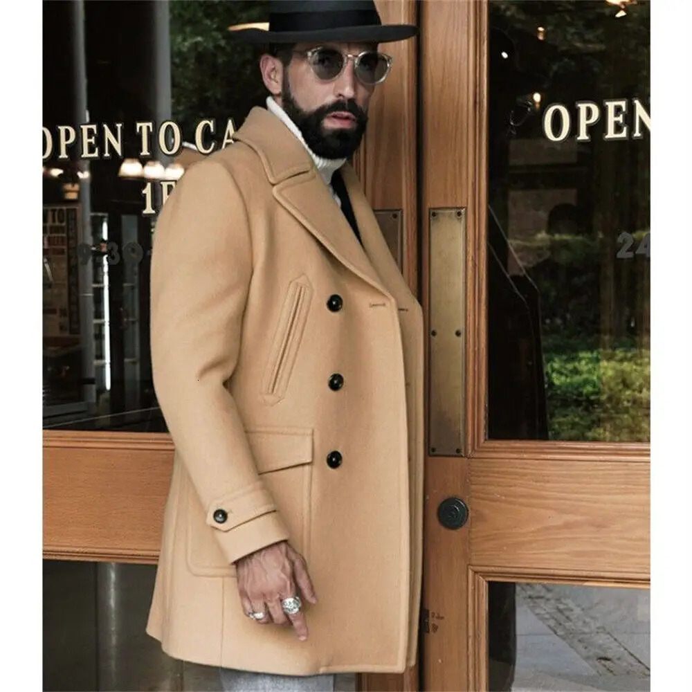 Mens Woolen Trench Coat French Business Overcoat Winter Warm Long Top 241225