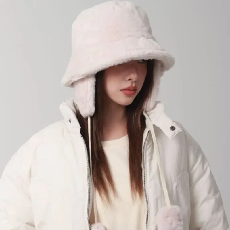 Bomber winter warm bucket hat womens golf hiking fur cotton fabric earmuffs 241223CJ