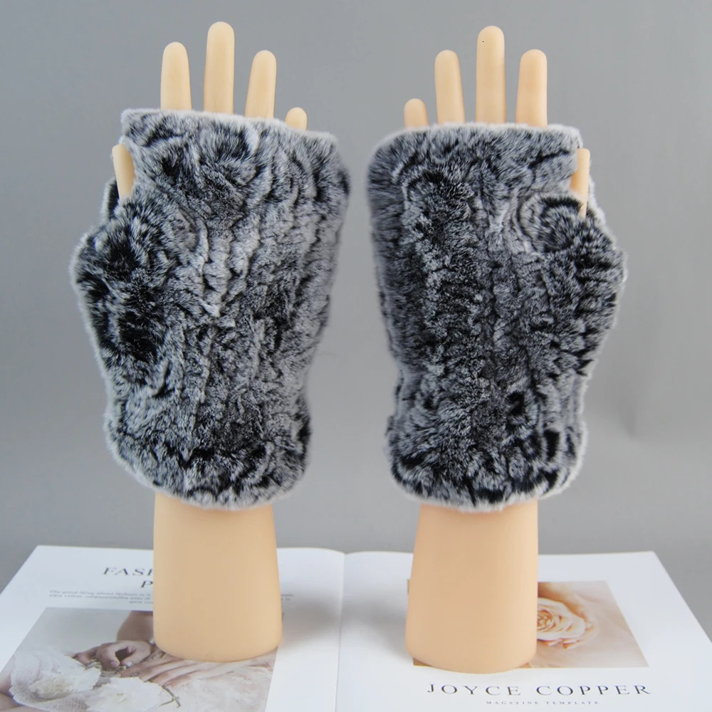 Winter Real Fur Golve Women Outdoor Warm 100% Real Rex Rabbit Fur Gloves Knit Thick Natural Soft Rex Rabbit Fur Mittens 241225