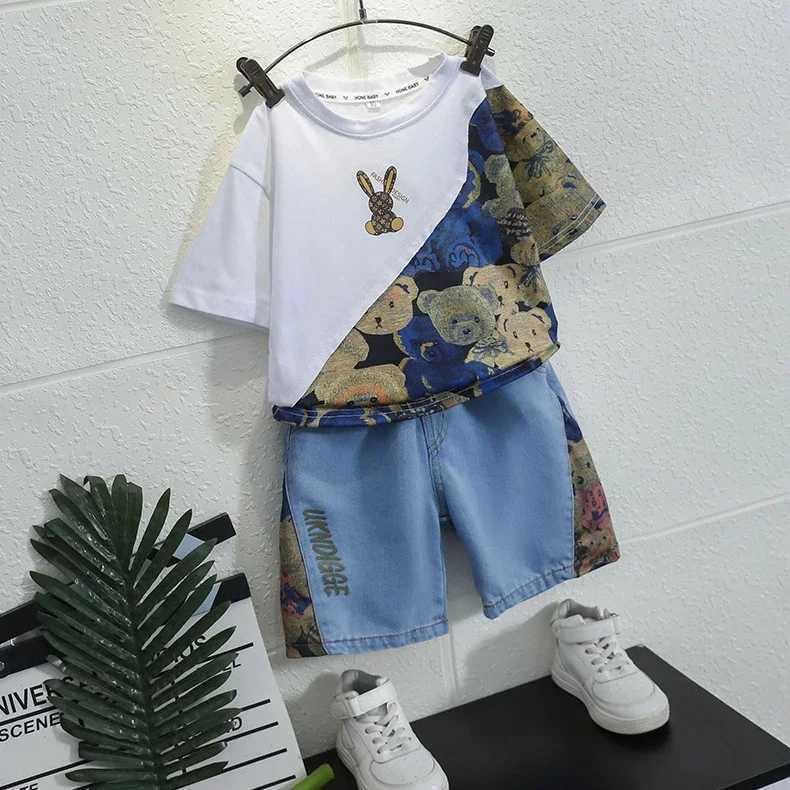 Clothing Sets Summer Children Boy Clothes Kid Girl Cartoon Bear T-Shirts Jeans Shorts Suit Fashion Short Sleeve Top and Bottom 2 Pieces SetY241225F7FI