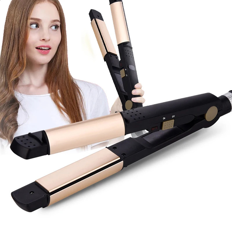Professional 2 in 1 Curling Straightening Irons Ceramic Hair Curler Straightener Wet Dry Electric Flat Iron Hair Styler 241224