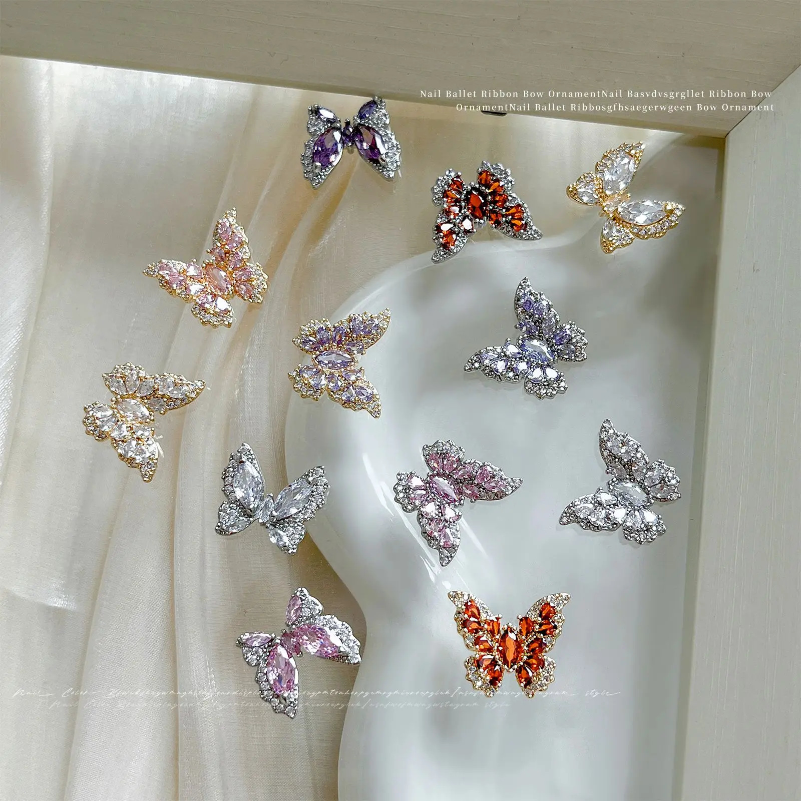 10pcs/lot Big Butterfly Nail Charms Jewelry Nail Parts Gems Stones Crystal Rhinestones Nail Art Decoration Accessories 241225