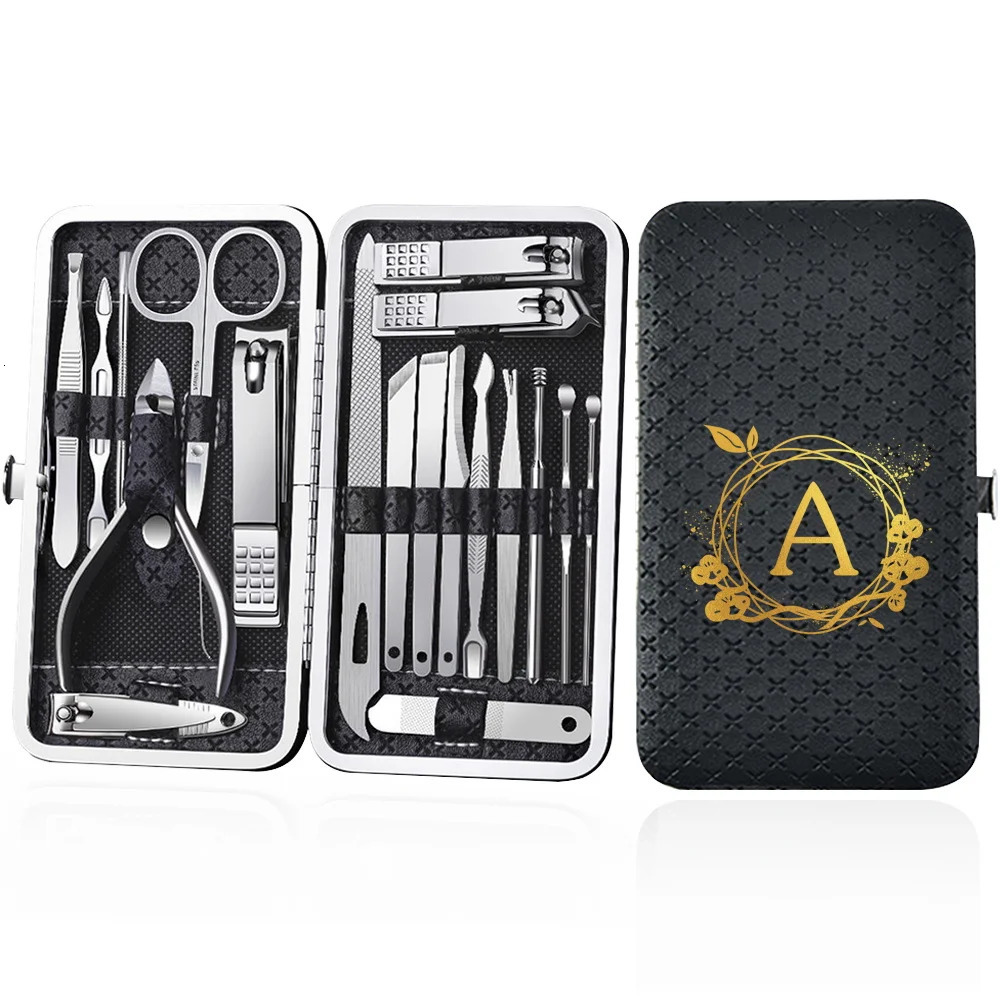 19 Pcs Nail Clippers Set Storage Box Multifunctional Nail Clippers Set Travel Nail Tools Kit Personal Care Wreath Letter Pattern 241225
