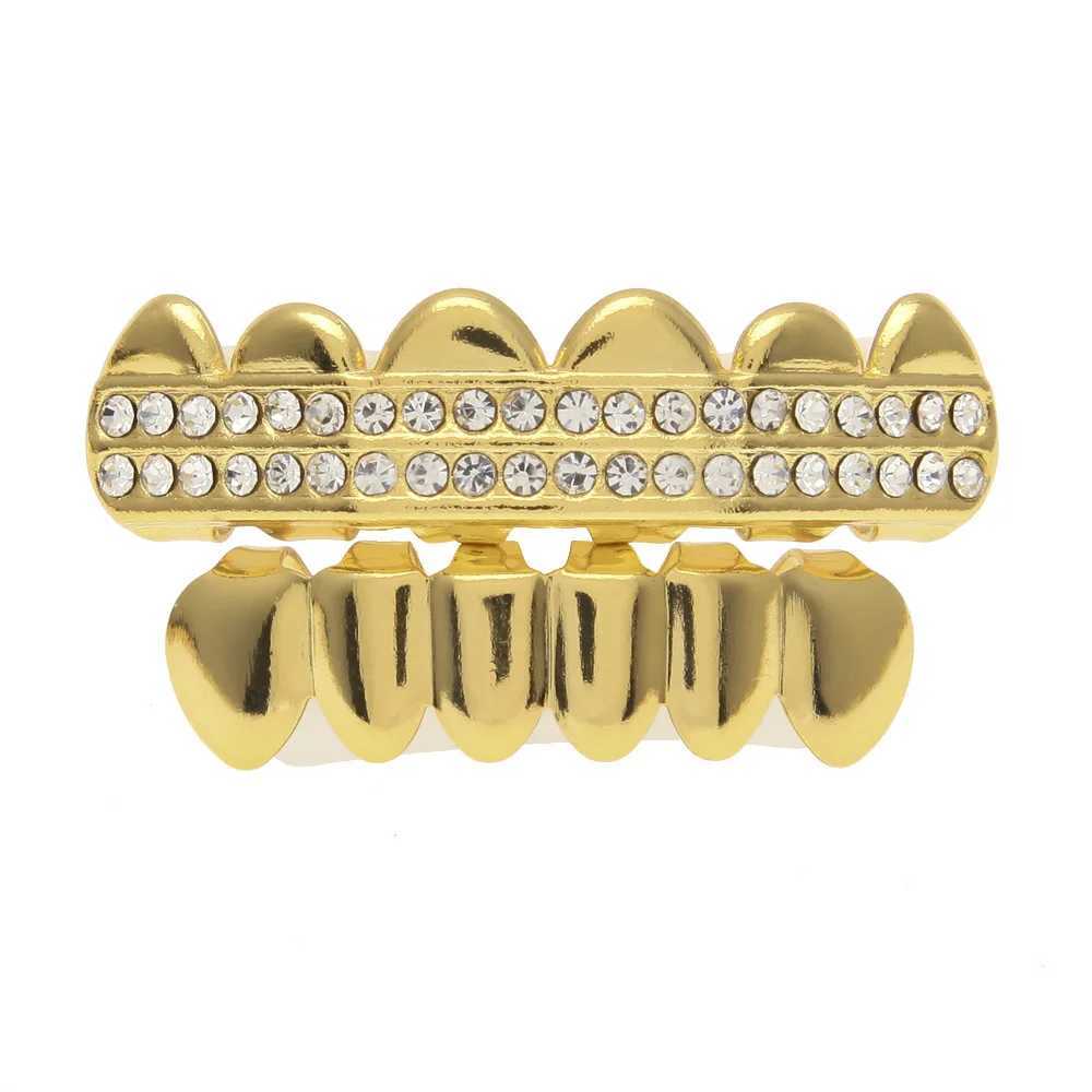 1 Set Hip Hop Teeth Grillz Gold Plated Dental Grills Rock Tooth Grillz Cs Crystal Teeth Cs Halloween Vampire Tooth GiftXJ241225