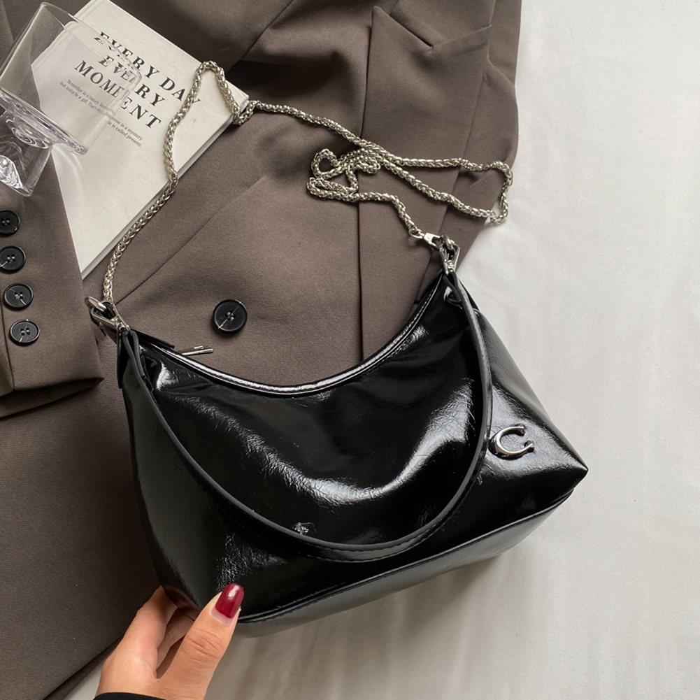 Women PU Fashion Shoulder Large Capacity Trendy Messenger Zipper Closure Chain Sg Adjustable Strap Chic Hobo Bag