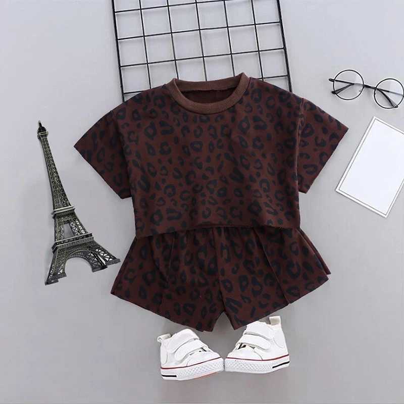 Clothing Sets Baby Girl Clothes Set Kid Leopard Short Sleeve Tshirt and Shorts Suit Children Fashion Top Bottom 2 Pieces Outfits TracksuitsY24122571X9