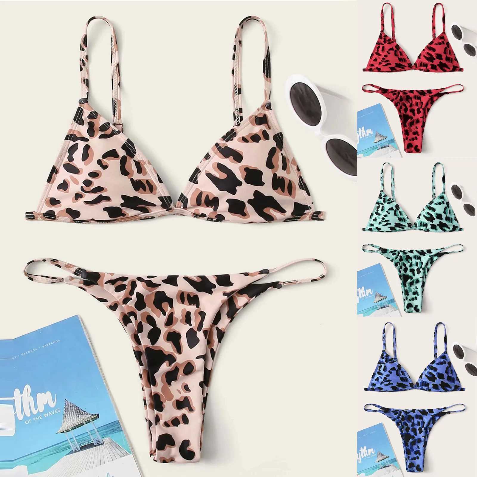 Print Two Women Beachwear Swimwear High Pieces Swimsuit Leopard Bikini Waist Swimsuit Women 2023 Maillot de Bain Femme 2023W241225