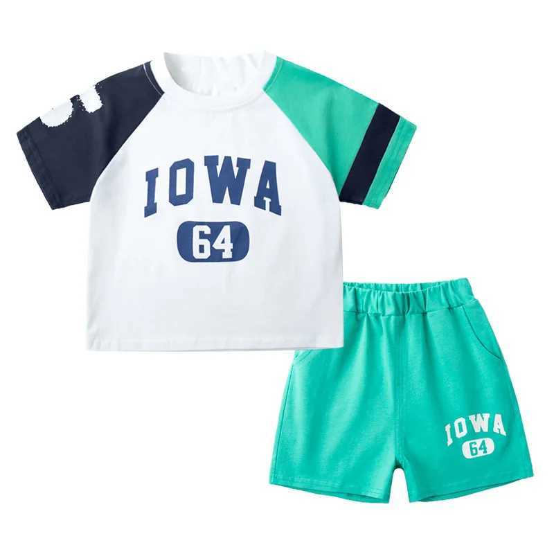 Clothing Sets Summer Children Boy Clothes Set Teenage Girls Patchwork T-shirts and Shorts 2pcs Suit Kid Letter Top Bottom Outfits TracksuitsY241225HVI