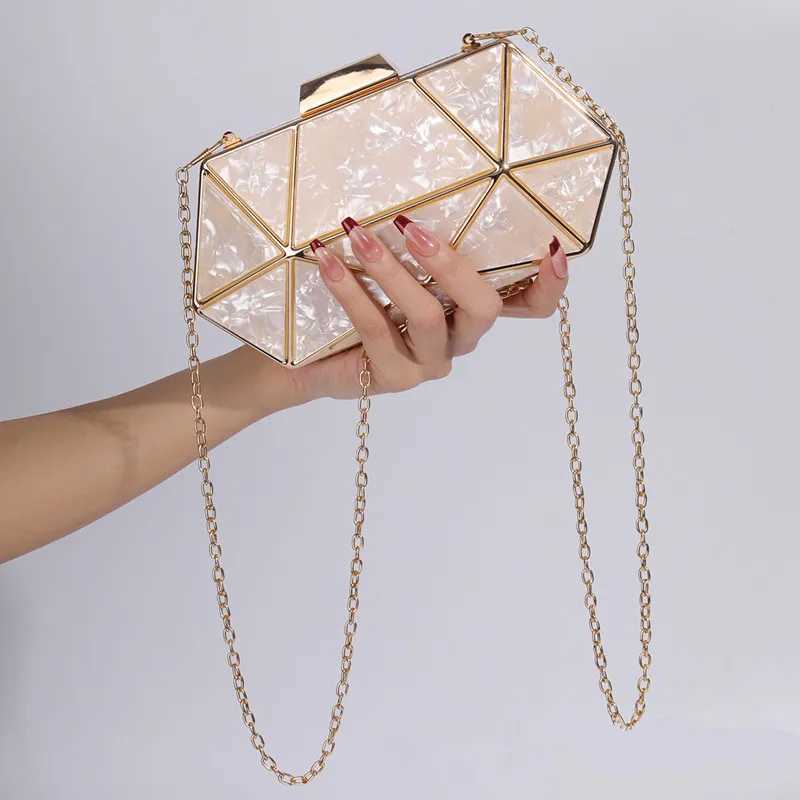 New Arrival New Women Acrylic Metal Rhombus Evening Bag Chain Shoulder Crossbody Bag Luxury Designer Handbag Party Clutch Dinner Bags Z250527