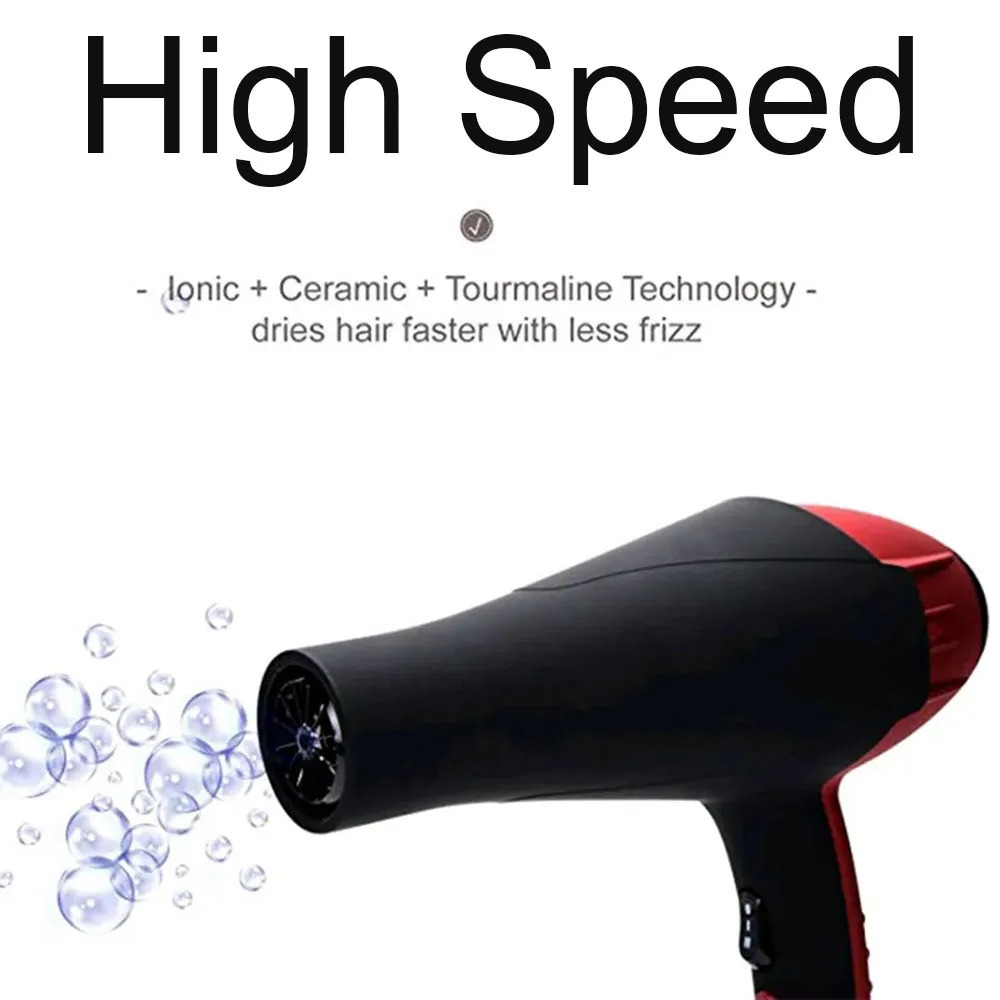 Professional Ionic Salon Hair Dryer 2200W Powerful AC Motor Ion Blow Dryer Quiet Hairdryers with 2 Concentrator Nozzle Black/Red 241225