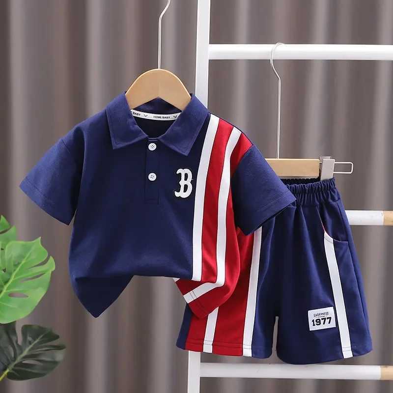 Clothing Sets Summer Children Boy Clothes Set Lapel Striped T-shirts and Shorts 2pcs Suit Kid Letter Top Bottom Outfits Fashion TracksuitsY241225M8OA