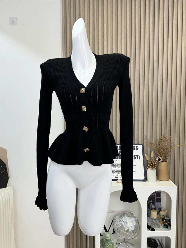 Autumn Winter Woman French Vintage Old Money Cardigan Solid Color n Ruffle Sweater Long Sleeve Pullovers Knitwear Aesthetic 241225