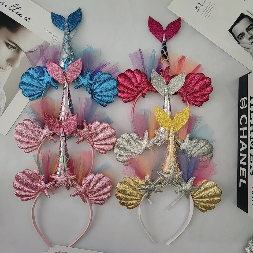 Dreamy Ocean Wind Beach Theme Party Mermaid Headband Hair Accessories Gold Pink Sea Star Shell Hair Hoop