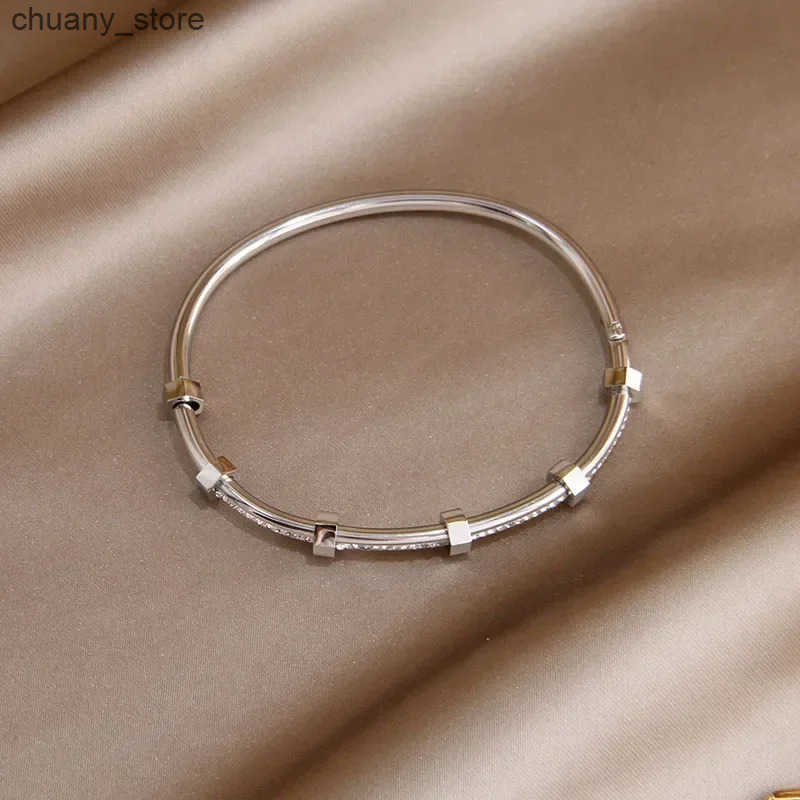Chain Classic Stainless Steel Open Bangles s for Women Fashion Brand Jewelry Delicate Full Crystal Bangles L240910