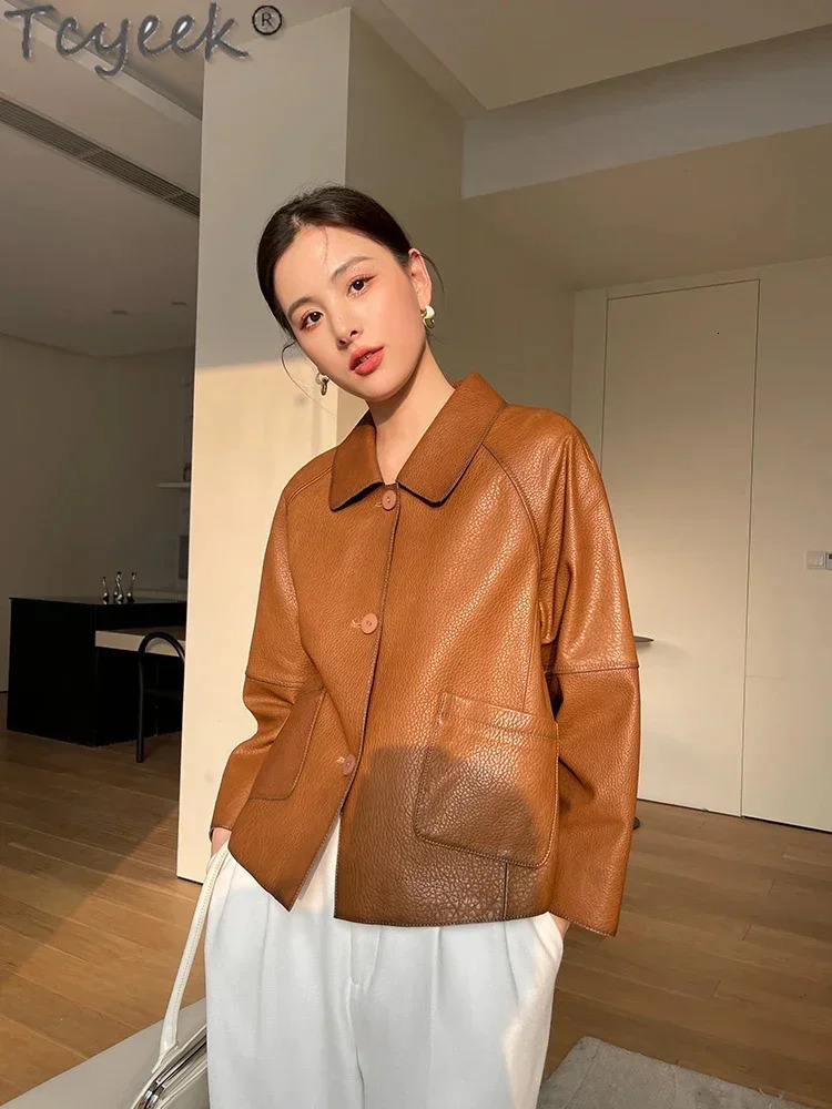 Sheepskin Real Coat Women Spring 2024 Simple Fashion Singlebreasted Casual Genuine Leather Jacket 241225